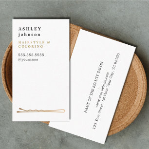 Elegant Minimalist White Faux Gold Hairdresser Business Card