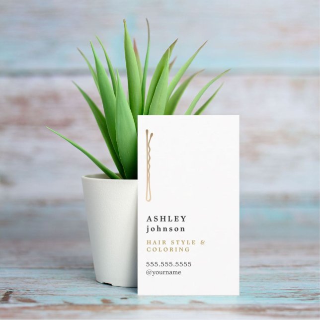 Elegant Minimalist White Faux Gold Hairdresser Business Card (Creator Uploaded)