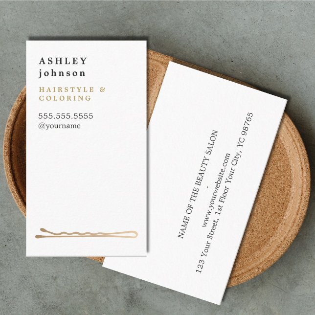 Elegant Minimalist White Faux Gold Hairdresser Business Card (Creator Uploaded)