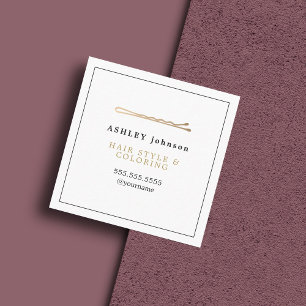 Elegant Minimalist White Faux Gold Hairdresser Square Business Card