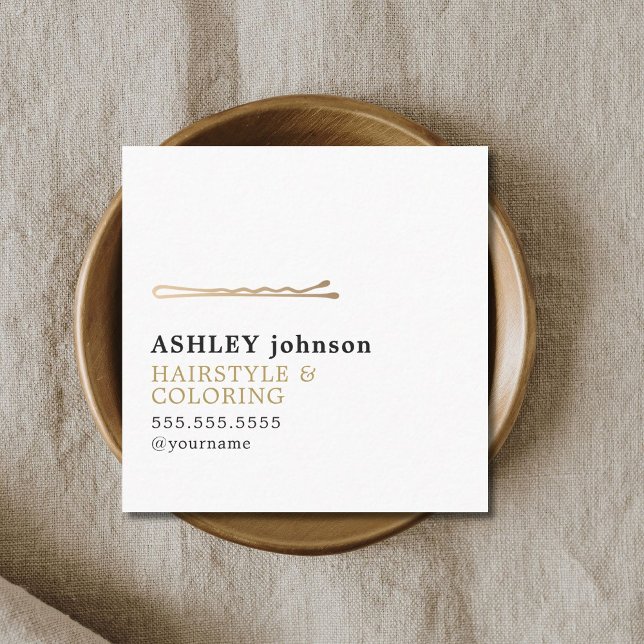 Elegant Minimalist White Faux Gold Hairdresser Square Business Card (Creator Uploaded)
