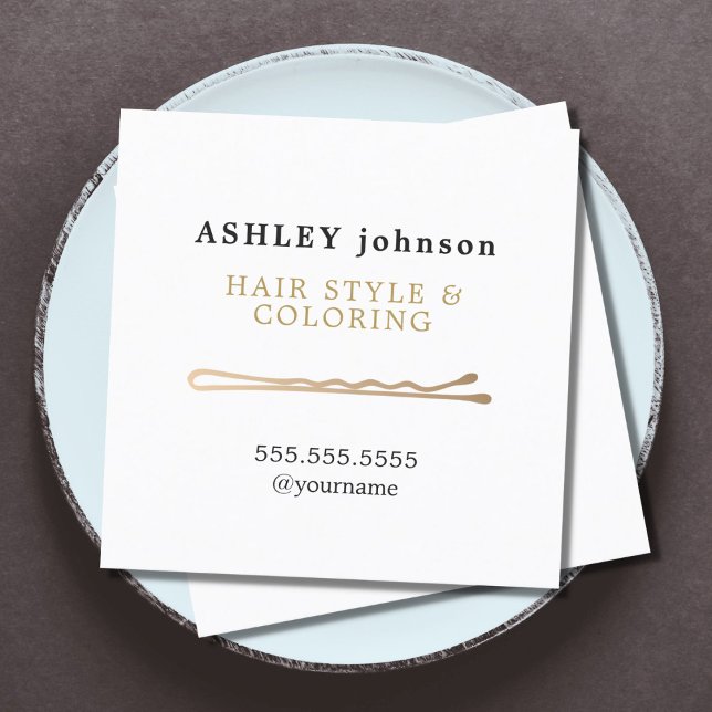 Elegant Minimalist White Faux Gold Hairdresser Square Business Card (Creator Uploaded)