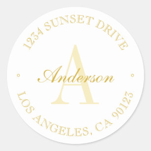 Elegant Minimalist White & Gold Monogram Classic Round Sticker