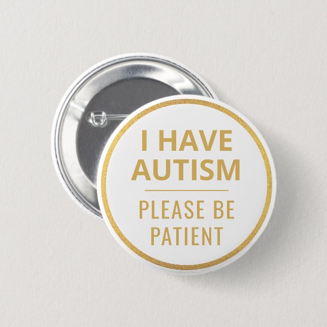 Elegant Minimalist White Gold Text Autism 6 Cm Round Badge (Front & Back)