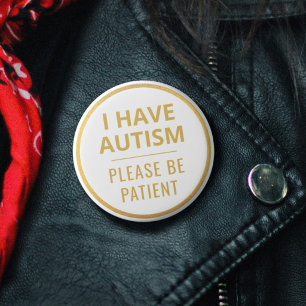 Elegant Minimalist White Gold Text Autism 6 Cm Round Badge