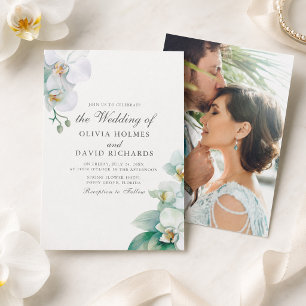 Elegant Minimalist White Orchid Photo Wedding Invitation