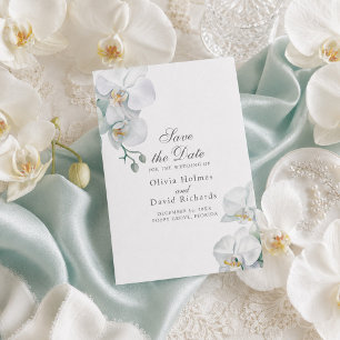 Elegant Minimalist White Orhids Save the Date Card