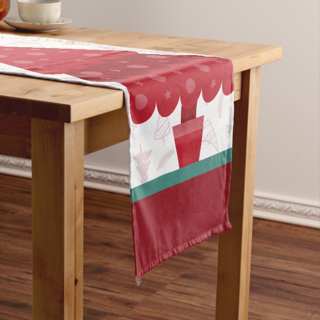 Elegant Minimalist White Red Merry Christmas  Short Table Runner (In Situ)