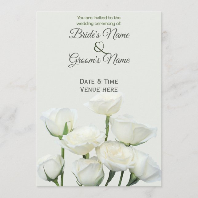 Elegant Minimalist White Rose Wedding Invitation (Front)