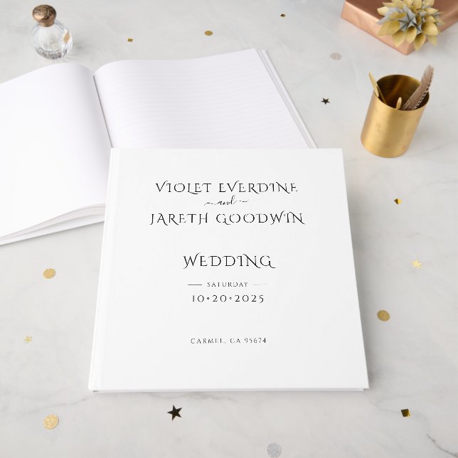 Elegant Minimalist White Wedding  Guest Book (Front Open)