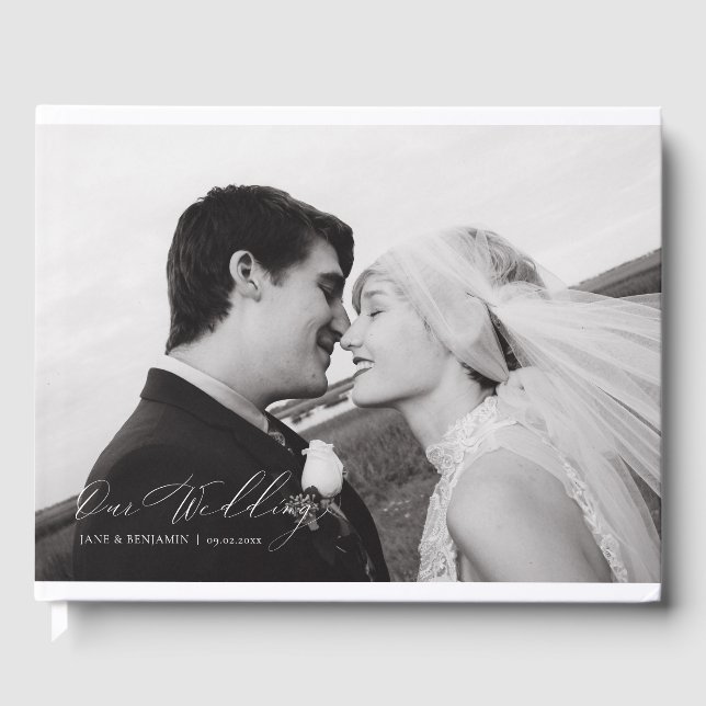 Elegant Minimalist White Wedding Photo Guest Book (Front)