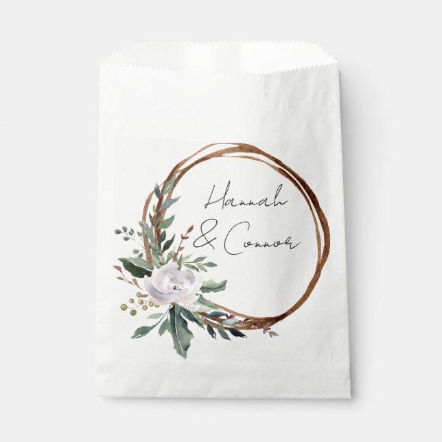 Elegant Minimalist Winter Wreath White Green Favour Bags (Front)