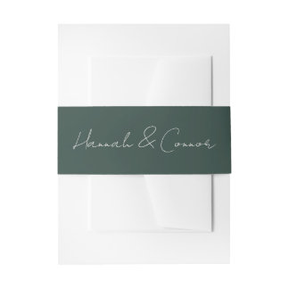 Elegant Minimalist Winter Wreath White Green Invitation Belly Band