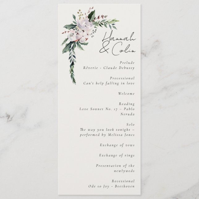 Elegant Minimalist Winter Wreath White Green Programme (Front)