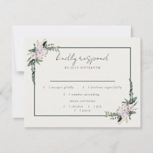 Elegant Minimalist Winter Wreath White Green RSVP  Card
