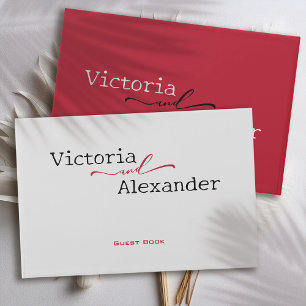 Elegant Minimalist With Red Accents Wedding Guest Book