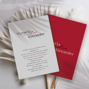 Elegant Minimalist With Red Accents Wedding Invitation