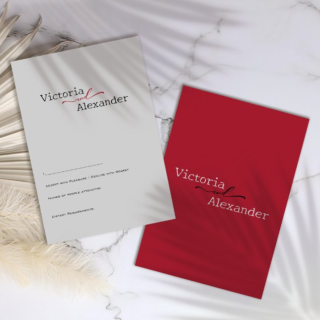 Elegant Minimalist With Red Accents Wedding RSVP Card (Creator Uploaded)
