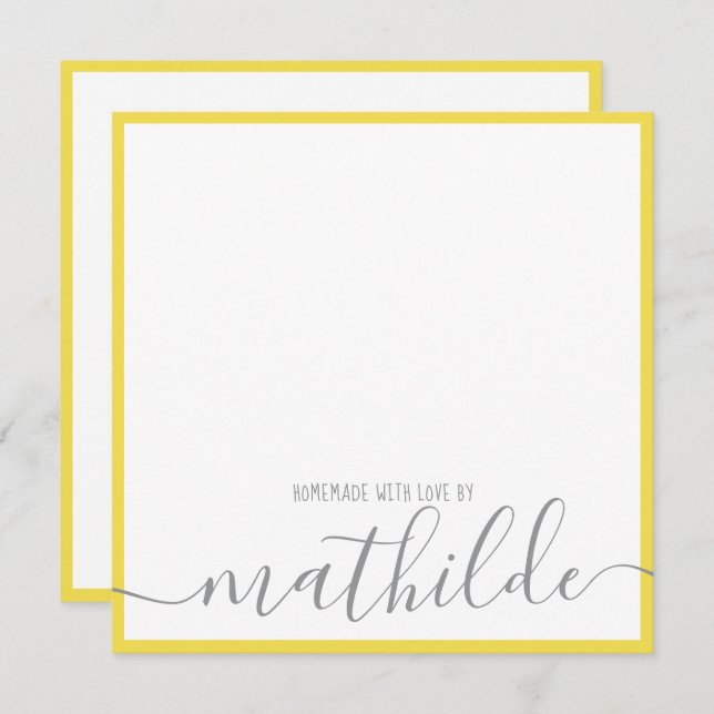 Elegant Minimalist Yellow Strips Grey Script Name  Card (Front/Back)