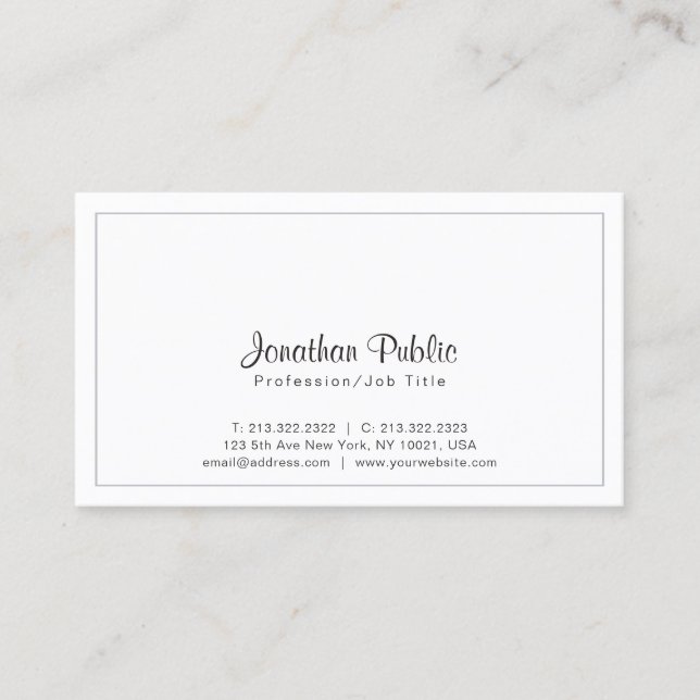 Elegant Minimalistic Chic Grey White Modern Business Card (Front)