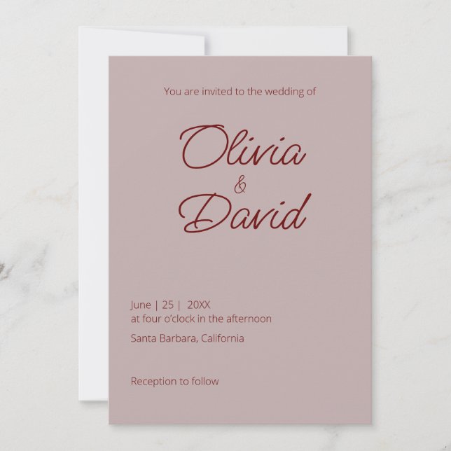 Elegant minimalistic Dusty Rose Wedding Invitation (Front)