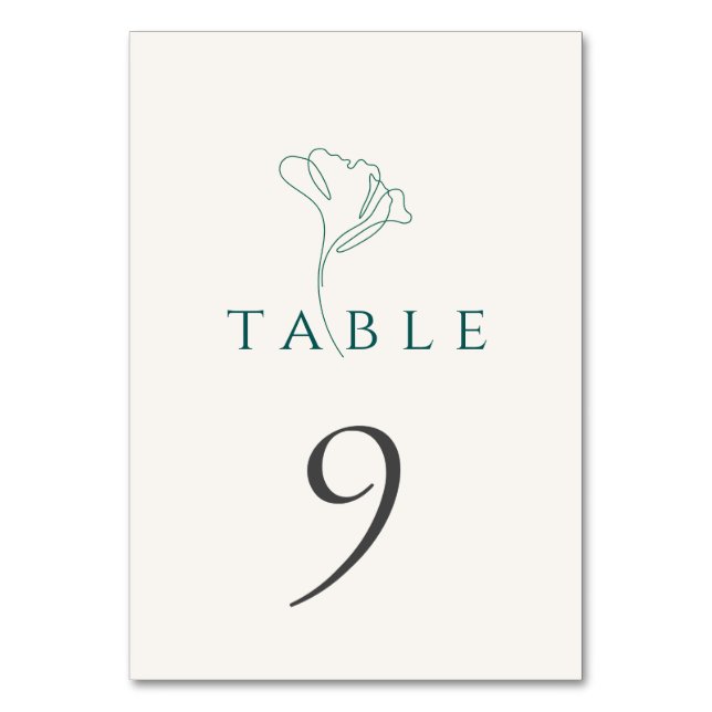 Elegant Minimalistic Emerald Wedding Table Number (Front)