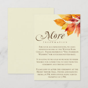 Elegant Minimalistic Fall Leaves Wedding Details Enclosure Card