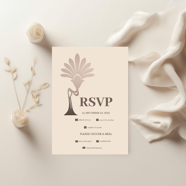 Elegant Minimalistic Floral Art Deco Wedding RSVP Card (Creator Uploaded)