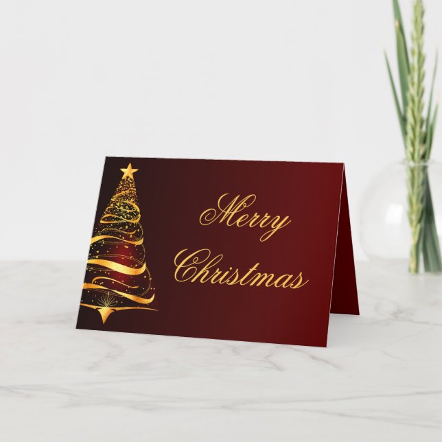 Elegant Minimalistic gold tree Christmas Greeting  Card (Front)