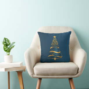 Elegant Minimalistic gold tree Christmas Greeting Cushion