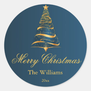 Elegant Minimalistic Golden Christmas Tree Classic Round Sticker