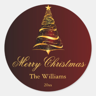 Elegant Minimalistic Golden Christmas Tree Classic Round Sticker