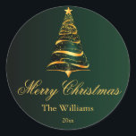 Elegant Minimalistic Golden Christmas Tree  Classic Round Sticker<br><div class="desc">🌟Please note: If you encounter any issues with personalisation or wish to have this design on an item not currently available, feel free to reach out to us via Zazzle mail. We are here to assist you every step of the way🌟 Elevate your holiday decorations with our Minimalistic Christmas Tree...</div>