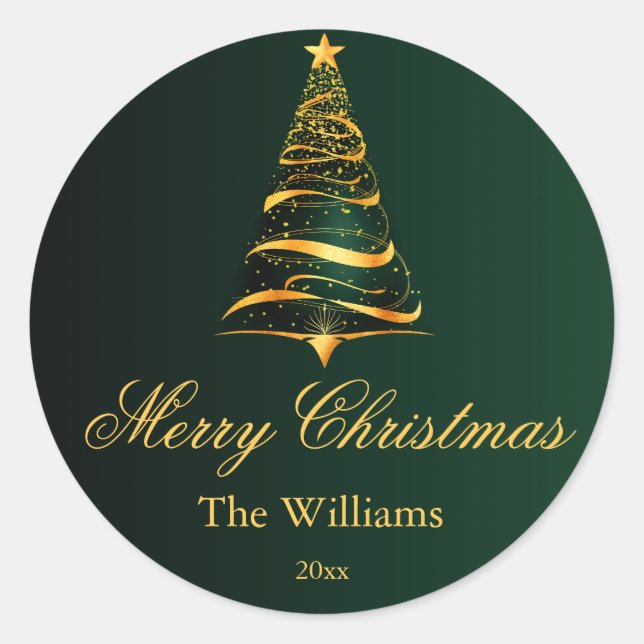 Elegant Minimalistic Golden Christmas Tree  Classic Round Sticker (Front)