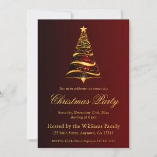 Elegant Minimalistic Golden Christmas Tree Invitation
