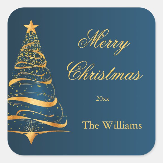 Elegant Minimalistic Golden Christmas Tree  Square Sticker (Front)
