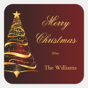 Elegant Minimalistic Golden Christmas Tree Square Sticker