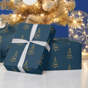 Elegant Minimalistic golden tree Christmas  Wrapping Paper