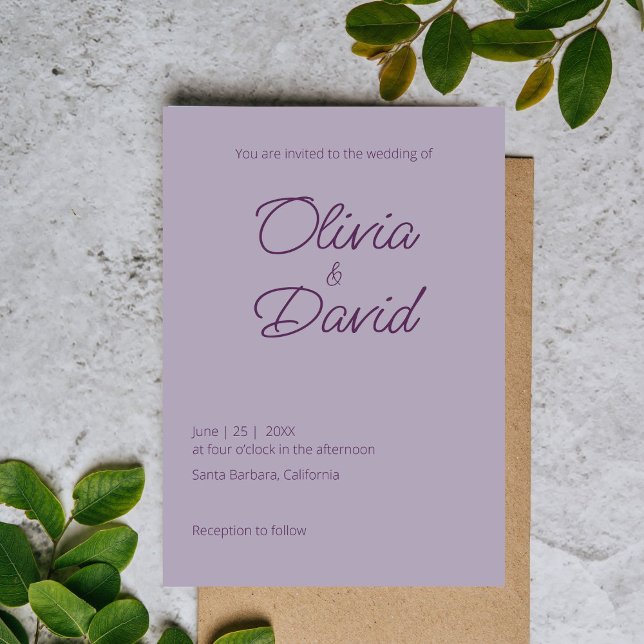Elegant minimalistic lilac haze Wedding Invitation (Creator Uploaded)
