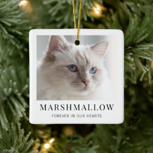 Elegant Minimalistic Modern Cat Photo Memorial  Ceramic Ornament