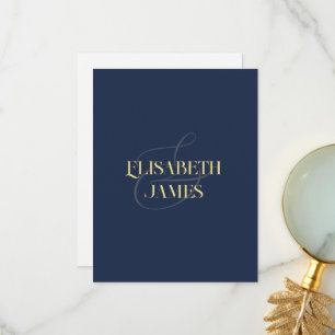 Elegant Minimalistic Navy Blue & Gold Custom Names Thank You Card