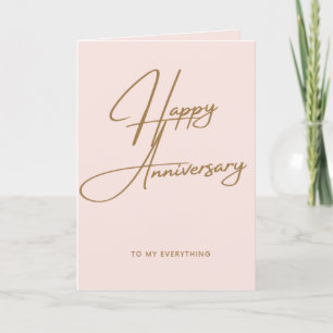 Elegant Minimalistic Pink Gold Happy Anniversary Holiday Card