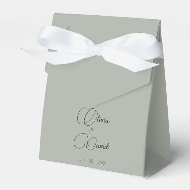 Elegant Minimalistic Sage Green Wedding Favour Box (Front Side)