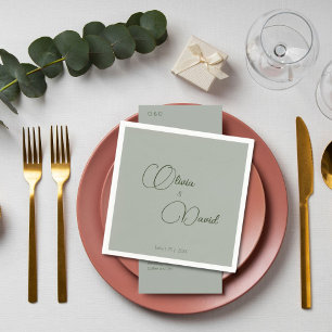 Elegant minimalistic Sage Green Wedding Napkin