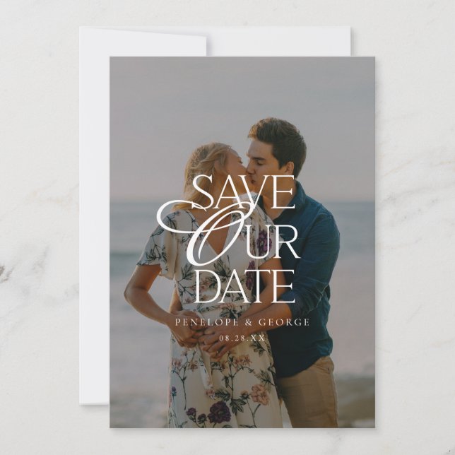 Elegant Minimalistic Script Photo Wedding Save The Date (Front)