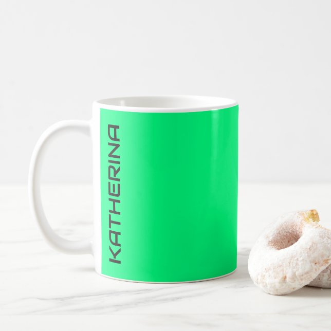 Elegant Minimalistic Solid Neon Spring Green Colou Coffee Mug (With Donut)