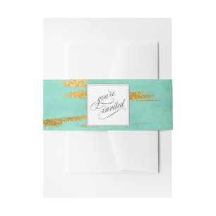 Elegant Mint and Gold Marble Pattern Wedding Invitation Belly Band