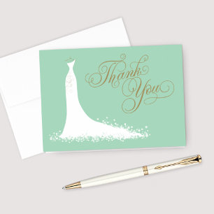 Elegant Mint and Gold Wedding Gown Bridal Shower Thank You Card