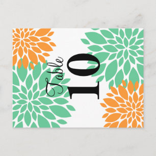 Elegant Mint and Orange Floral Burst Table Number Postcard