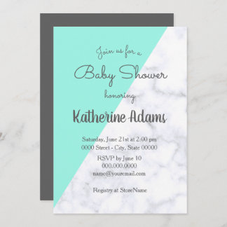 Elegant mint and white marble baby shower invitation